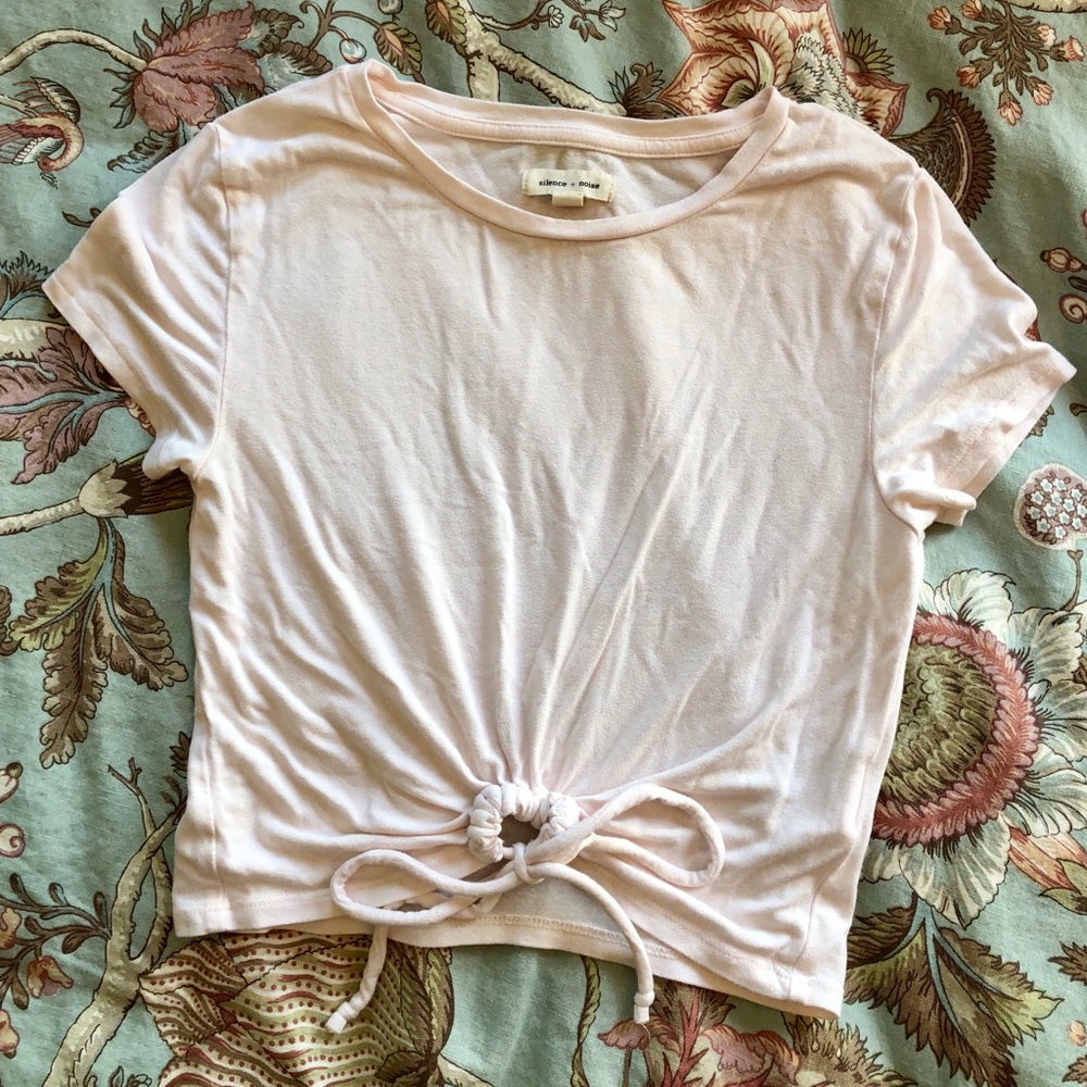 silence + noise light pink tie string crop top